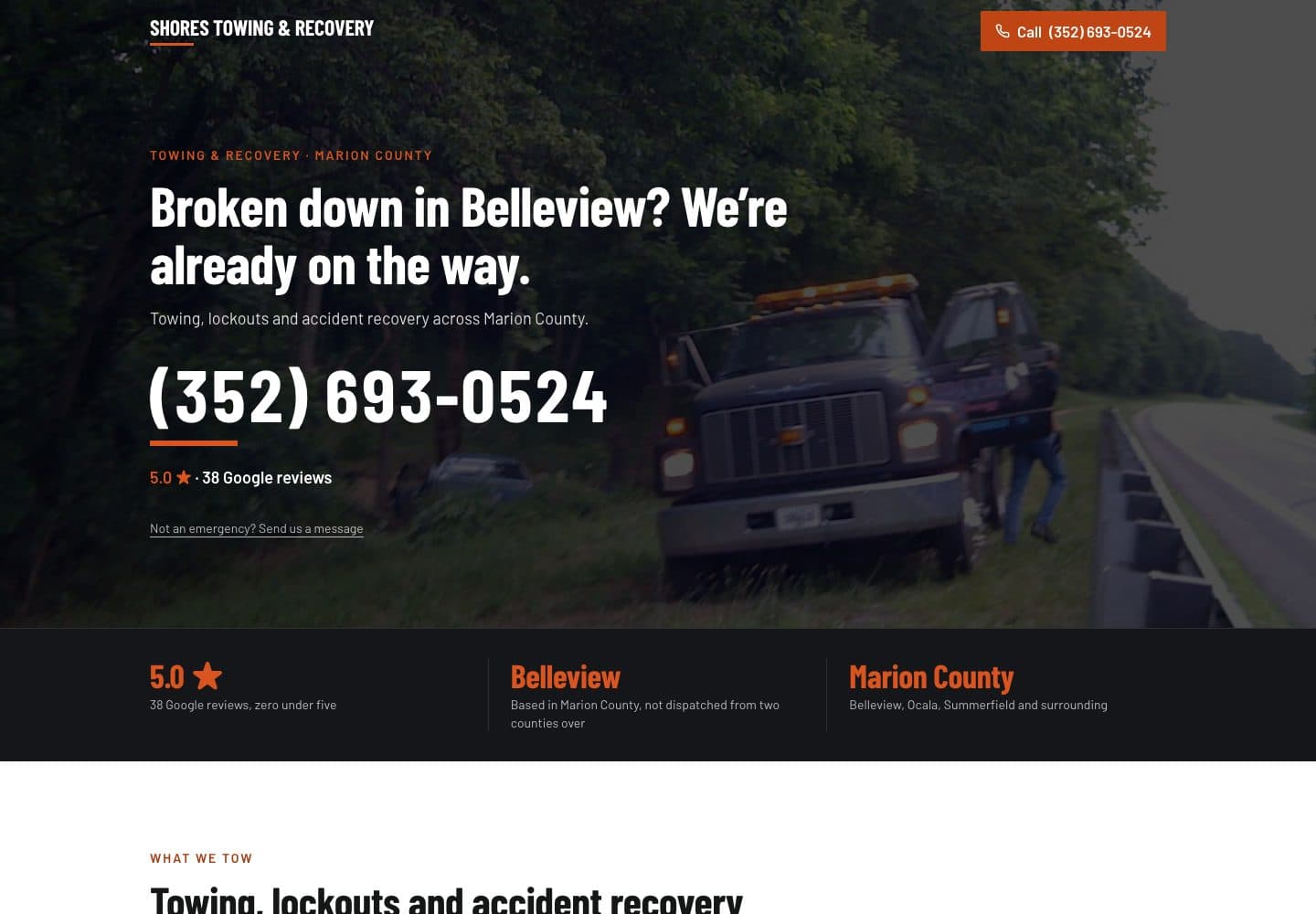 Shores Towing & Recovery website