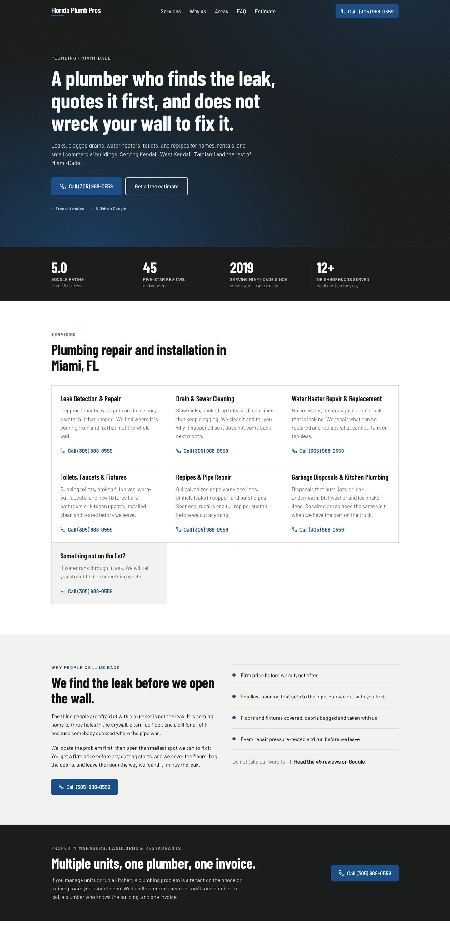 Florida Plumb Pros website, full page