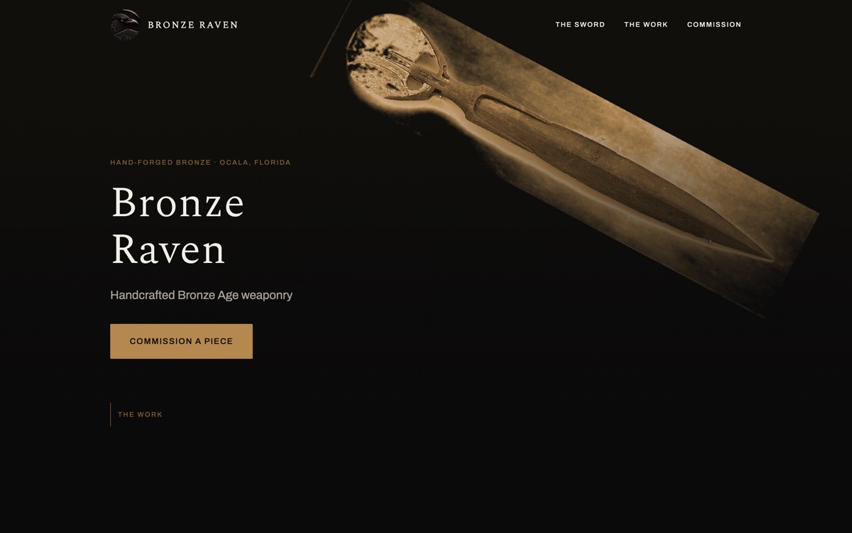 Bronze Raven hand-forged bronze weaponry website homepage