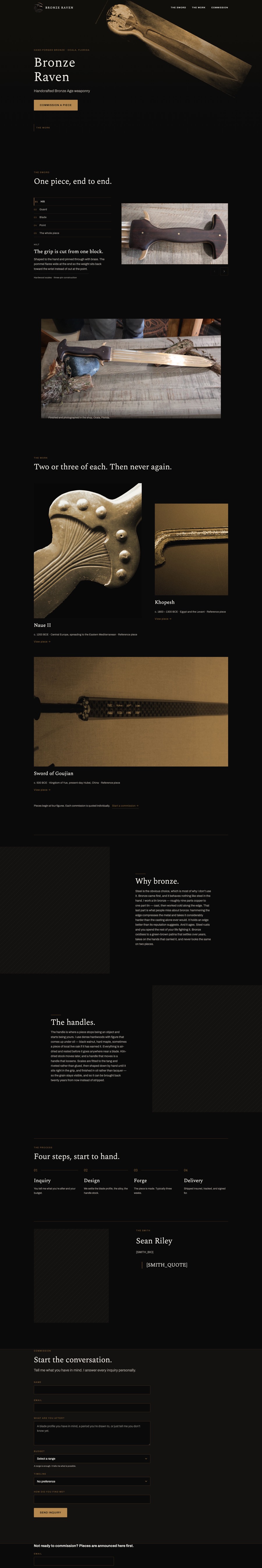 The Bronze Raven website, full page