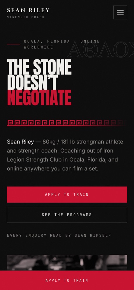 Sean Riley website on a phone