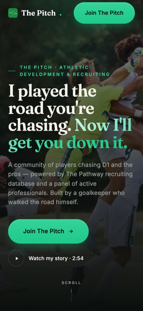 The Pitch website on a phone