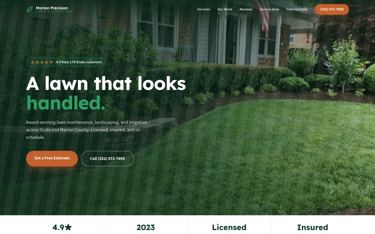 Marion Precision Lawn & Landscape website homepage
