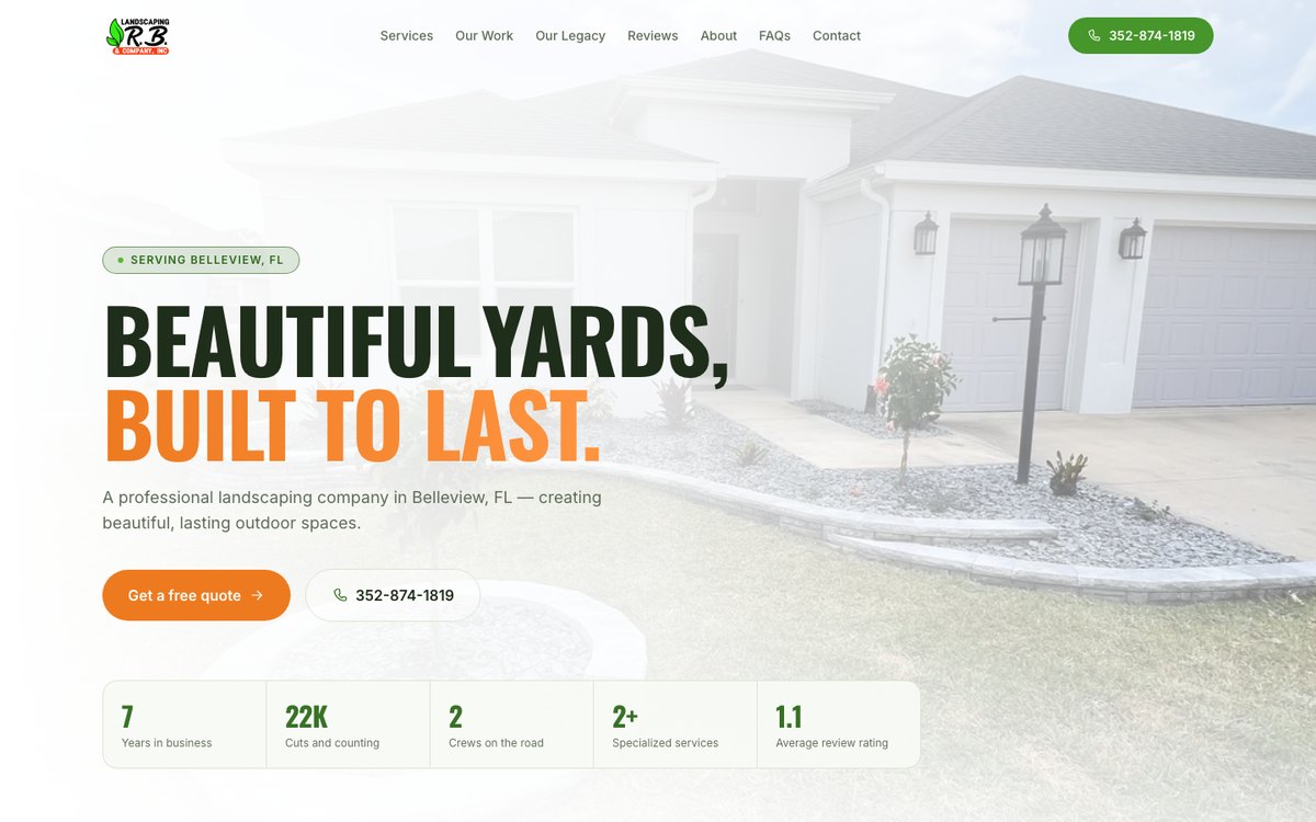 R.B. & Company landscaping website homepage