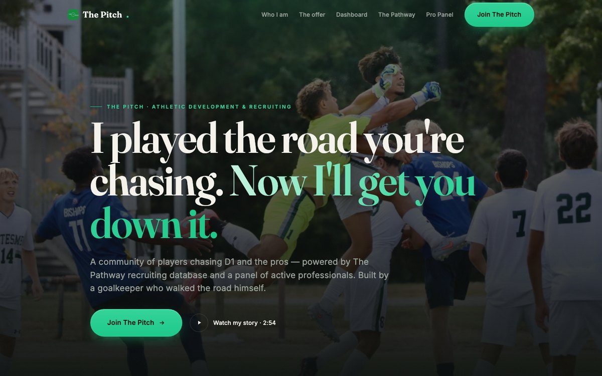 The Pitch soccer coaching website homepage